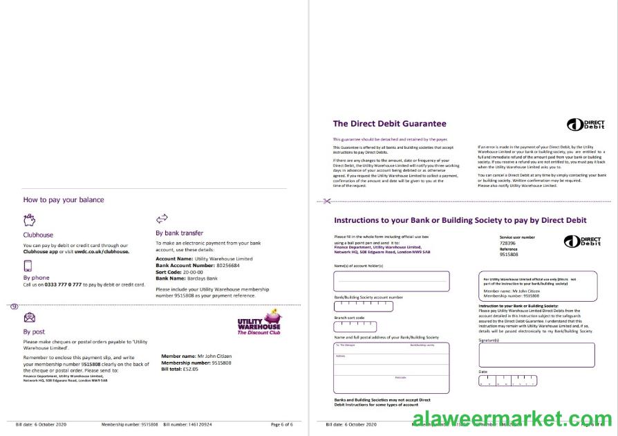 United Kingdom Utility Warehouse electricity utility bill template in Word and PDF format (6 pages) 5 6